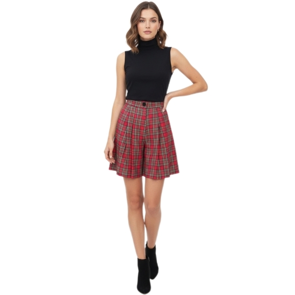 Y2K Vintage Francine Browner Plaid Flared Shorts Red/Blue Womens Small